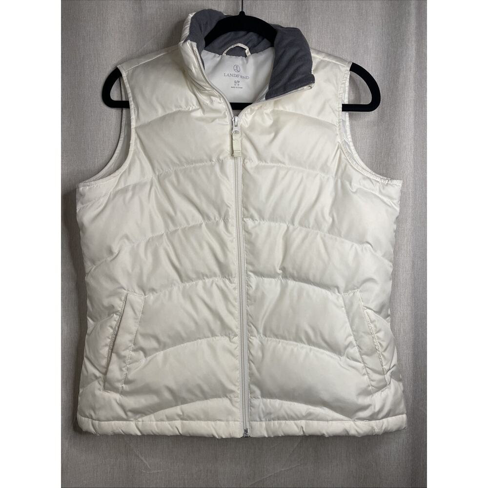 Lands' End Women's S/P 6-8 Down Puffer Vest Cream Ivory/Gray Collar GUC